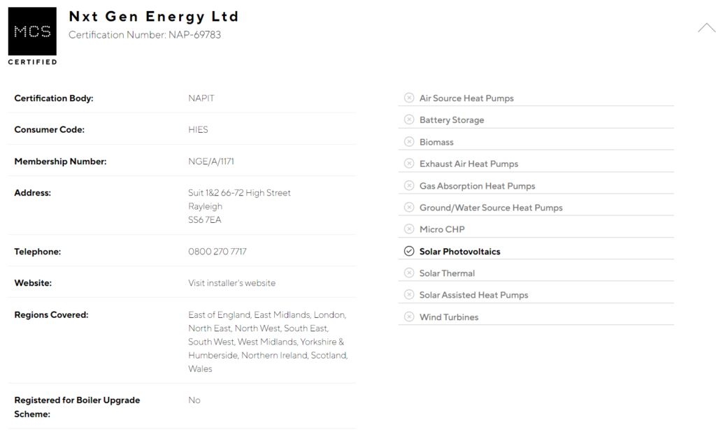 NxtGen Energy's MCS Certification 